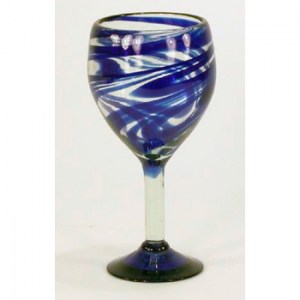 BGX Blue Swirll Wine Glass        3.5″ X 7 .5
